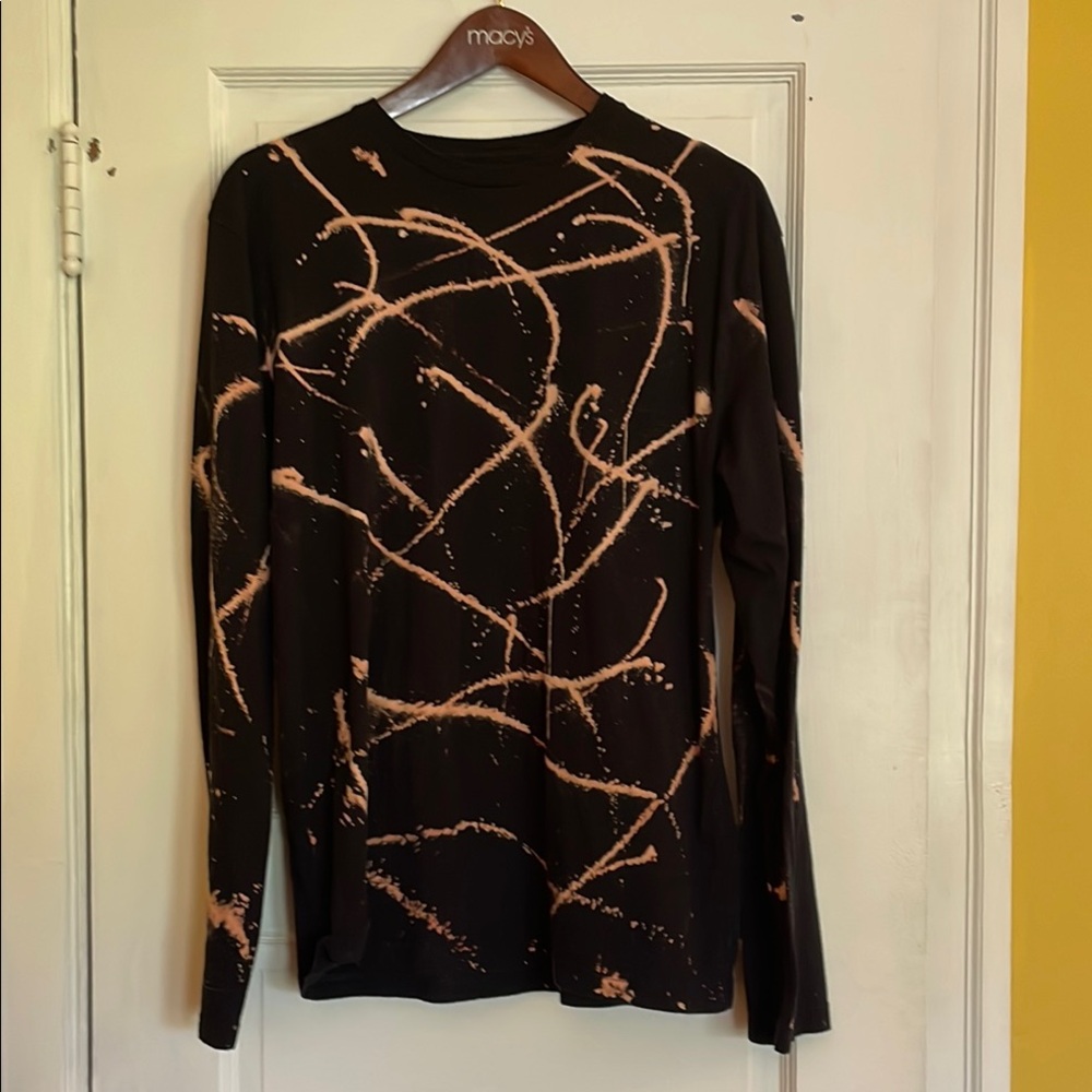 Masha Apparel Long Sleeve Black Vintage Tee with Pink Bleach Tie Dye